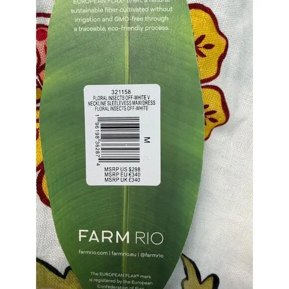 Farm Rio NEW Floral Insects Off White V Neck Sleeveless Maxi, M - Picture 10 of 10